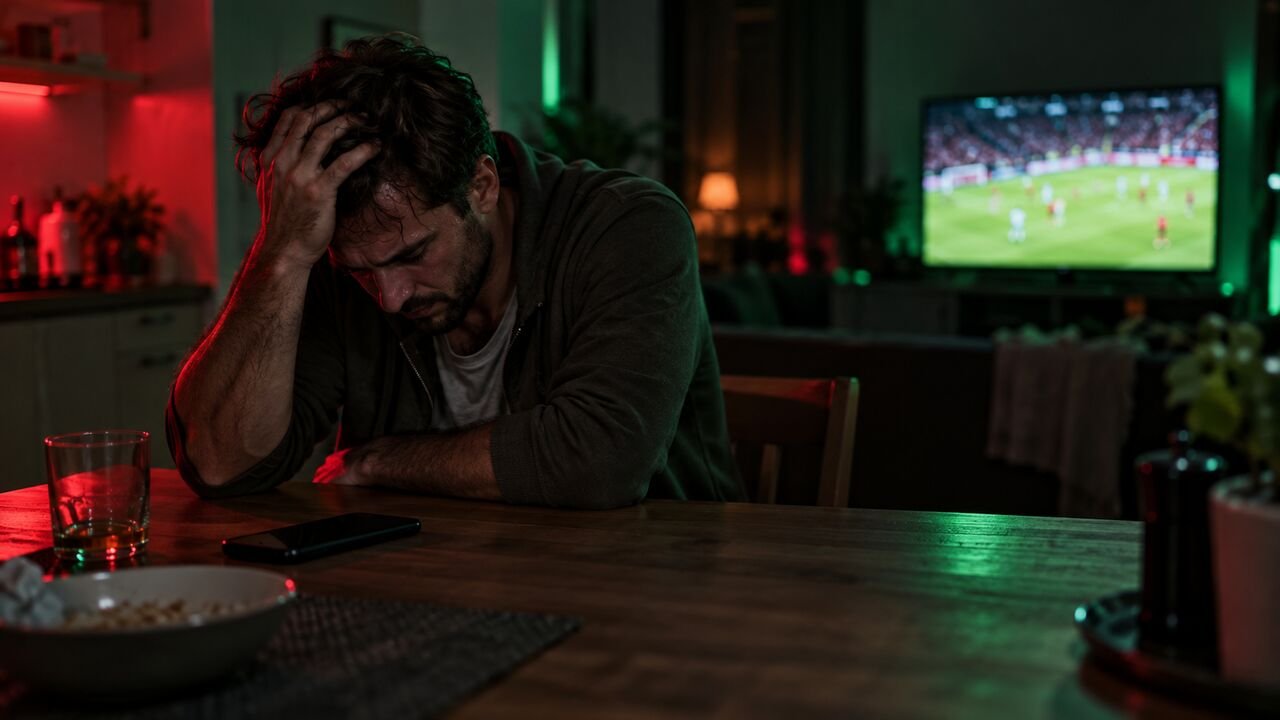Pérdidas en apuestas de fútbol Apostador de fútbol afrontando una pérdida en casa después del partido