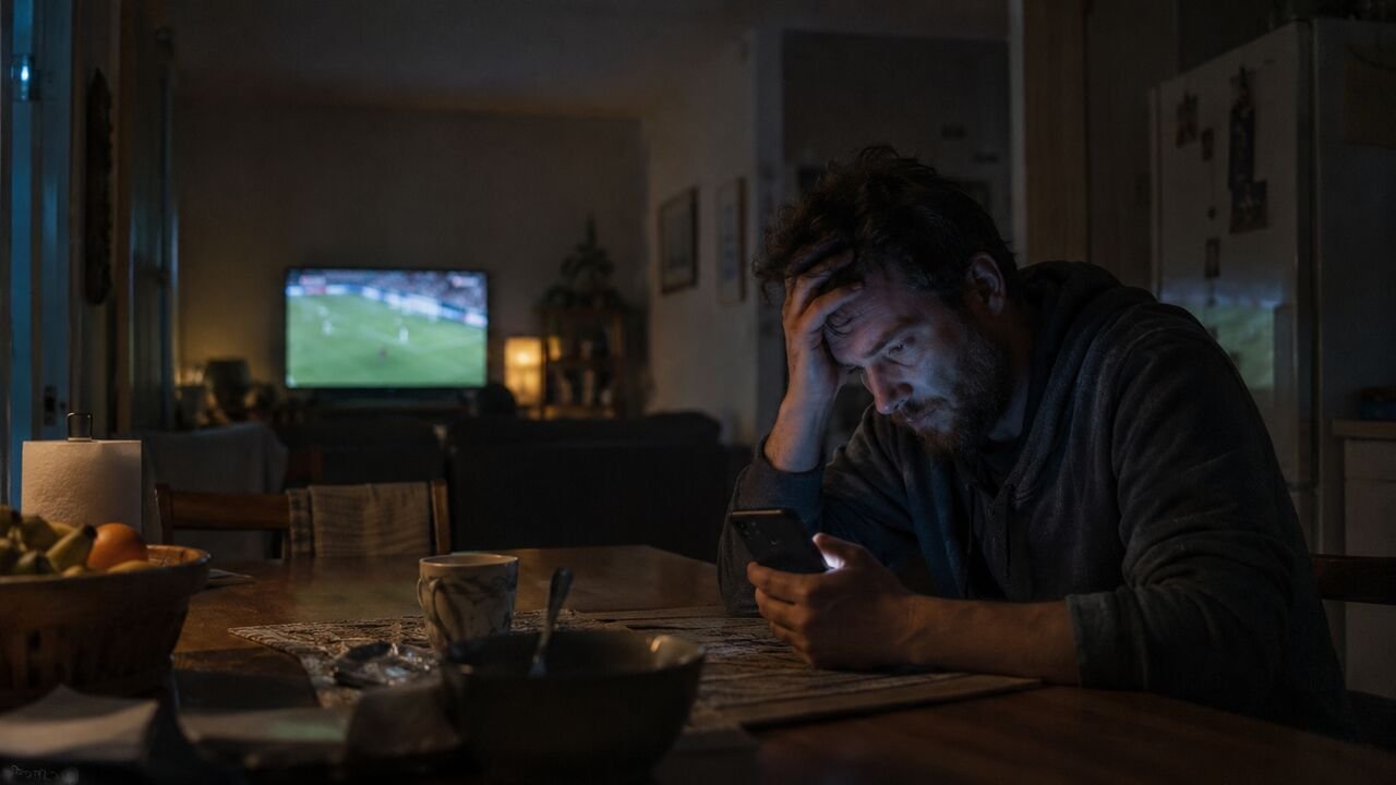 Apuestas de fútbol en vivo Apostador de fútbol revisando cuotas en vivo durante la madrugada