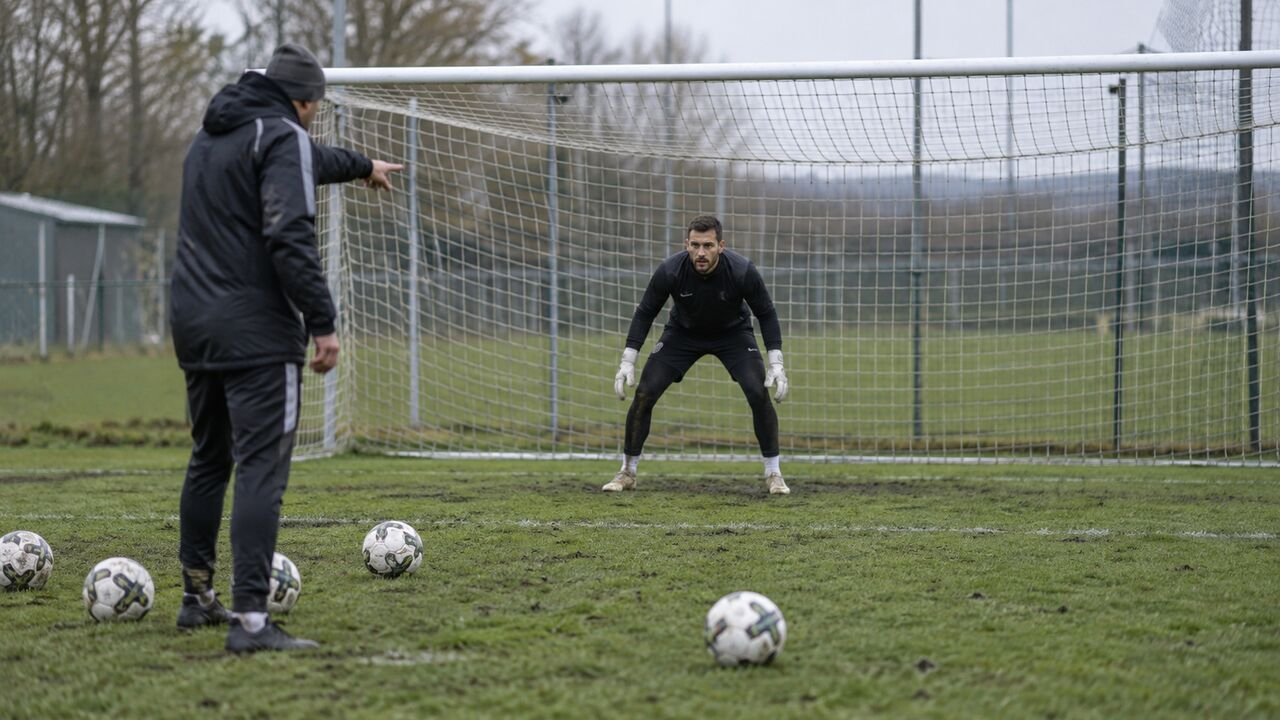 Entrenador trabajando el sesgo de acción con un portero