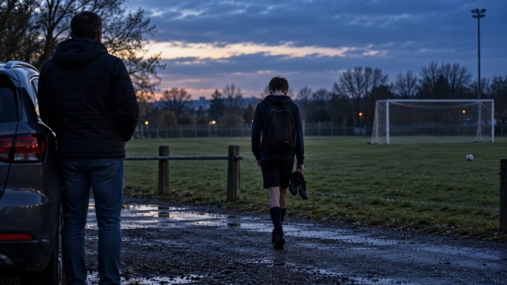Joven futbolista abandona un campo después de ser descartado